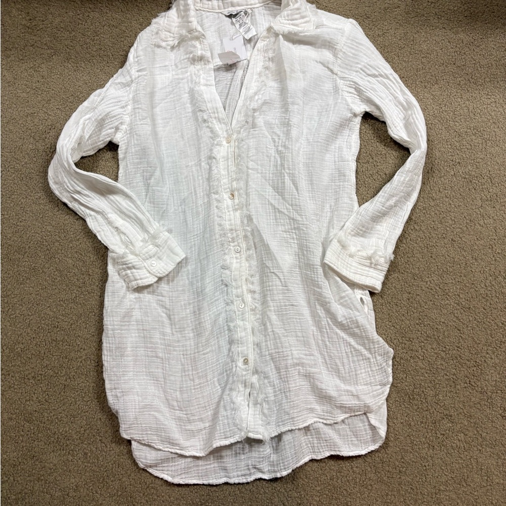 White Button-Down Swim Coverup 100% Cotton